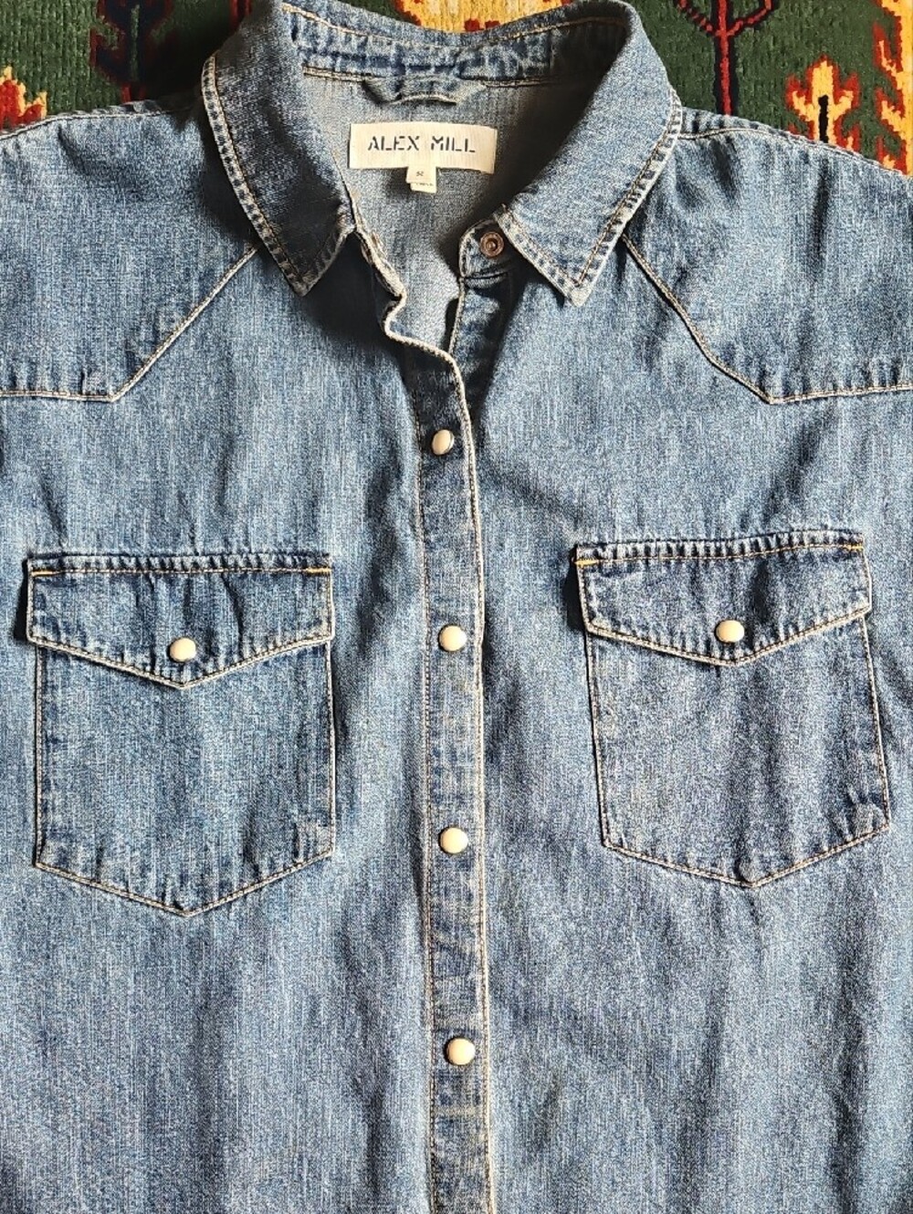 Alex Mill Santa Fe Light Blue Denim Western Snap Shirt - Picture 4 of 7